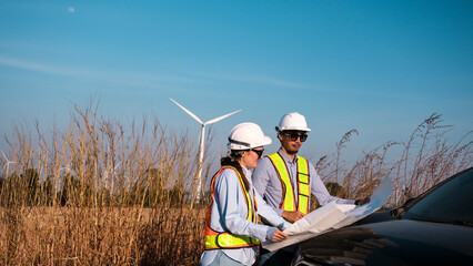 Engineer working at Wind turbine fields