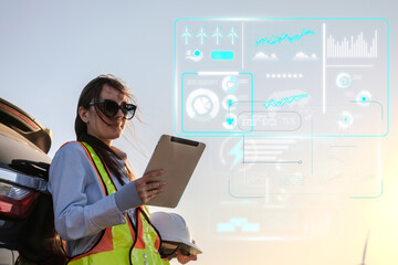 Engineer working at Wind turbine fields