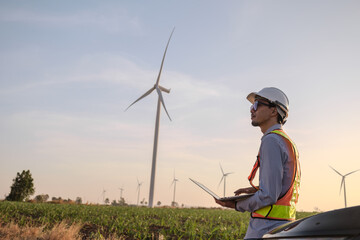 Engineer working at Wind turbine fields