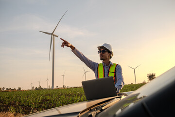 Engineer working at Wind turbine fields