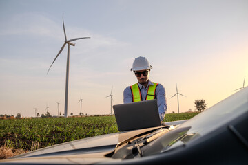 Engineer working at Wind turbine fields