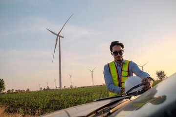 Engineer working at Wind turbine fields