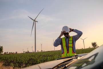 Engineer working at Wind turbine fields
