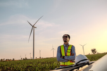 Engineer working at Wind turbine fields