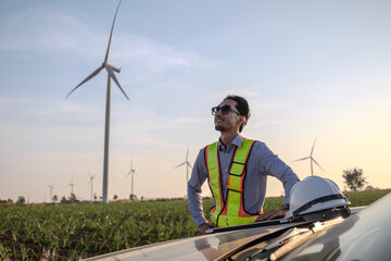 Engineer working at Wind turbine fields