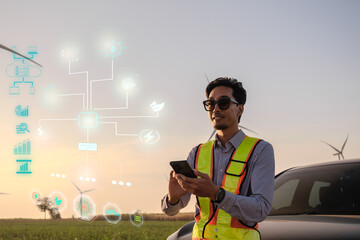 Engineer working at Wind turbine fields