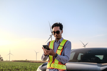 Engineer working at Wind turbine fields