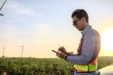 Engineer working at Wind turbine fields