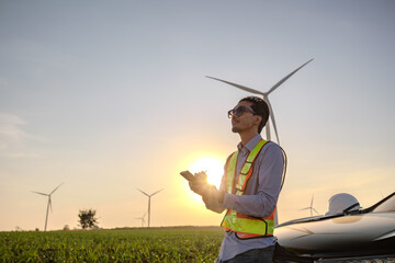 Engineer working at Wind turbine fields
