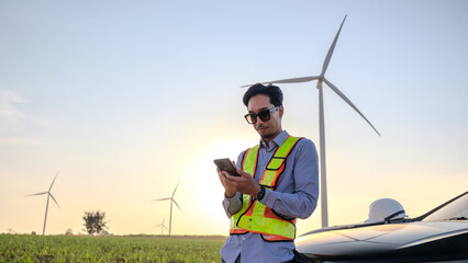 Engineer working at Wind turbine fields