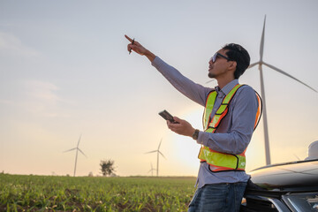 Engineer working at Wind turbine fields