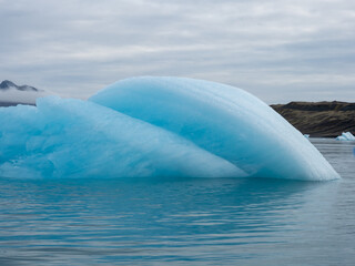 Beautiful round blue iceberg floating in Iceland's Jokulsarlon Glacier Lagoon