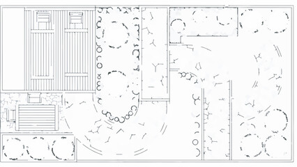 Top View Monochrome Landscape Design Plan Architectural Drawing