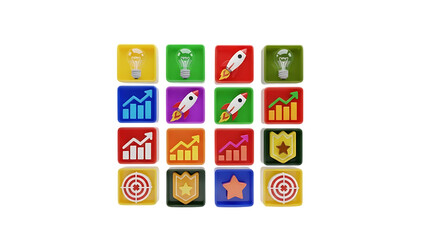Collection of colorful app icons representing various functions isolated on transparent background