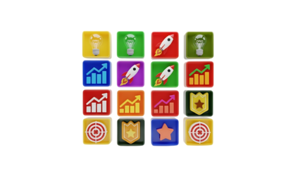 Collection of colorful app icons representing various functions isolated on transparent background
