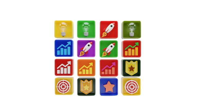 Collection of colorful app icons representing various functions isolated on transparent background - Powered by Adobe