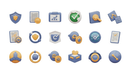 Collection of colorful shield and award icons isolated on transparent background