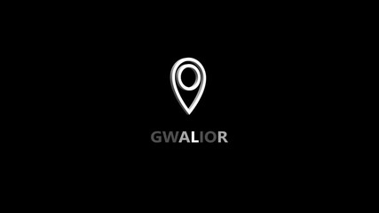Gwalior map location pin animation. Location rotation. White location the name of the place with the location has been displayed. Gwalior Highlight GPS location tracking icon, 4k video
