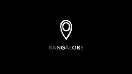 Bangalore map location pin animation. Location rotation. White location the name of the place with the location has been displayed. Bangalore Highlight GPS location tracking icon, 4k video