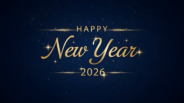 happy new year 2026, new year greeting, gold text, blue background, elegant design, festive lights, celebration card, holiday greeting, new year wishes, luxury style, gold sparkle, party theme, new ye