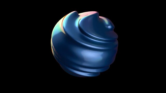 Abstract blue wavy sphere on black bg rotate endless 4k