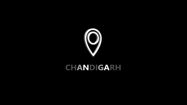 Chandigarh map location pin animation. Location rotation. White location the name of the place with the location has been displayed. Chandigarh Highlight GPS location tracking icon, 4k video