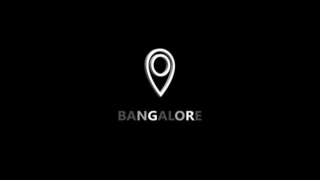 Bangalore map location pin animation. Location rotation. White location the name of the place with the location has been displayed. Bangalore Highlight GPS location tracking icon, 4k video