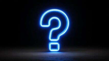 Bright blue neon question mark symbol glowing in darkness, realistic lighting style, placed on a black background, concept of curiosity or inquiry - Powered by Adobe