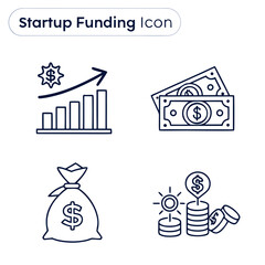Startup Funding Icon Set  White Background  Minima Vector Icon Set