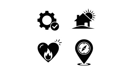 Essential daily life and system management icons for home, navigation, and well-being