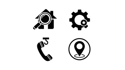 Modern Flat Design Icons for Website Navigation, Settings, Contact, and Location