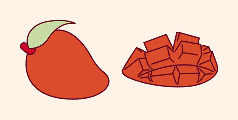 Simple Colorful Hand-Drawn Mango Vector Bundle