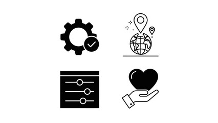 Modern Digital Interface Icons Set for Global Services, Settings, and User Care Concepts