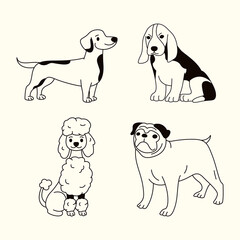 Line Art Hand-Drawn Dog Outline Vector Bundle