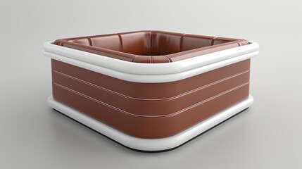 Inflatable hot tub with brown and white exterior, square design, and padded interior seating