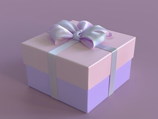 A pastel-colored gift box with a ribbon bow on a soft purple background
