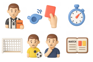 Cartoon referee icon set for sports design and game illustrations