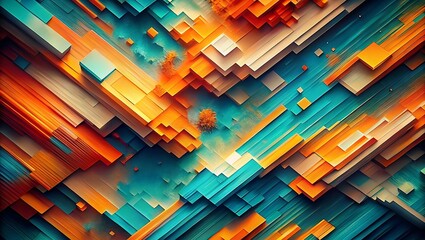 a vibrant abstract composition of angular multicolored blocks in shades of orange teal and white creating a dynamic visual texture high-quality