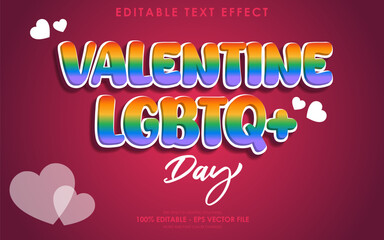 Valentine LGBTQ Day Rainbow Text Effect on Red Background.