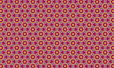 Festive geometric pattern in bright magenta and yellow, featuring star-like floral motifs for celebrations.