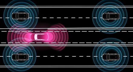 Autonomous vehicle communicating on multi-lane road surrounded by other smart cars