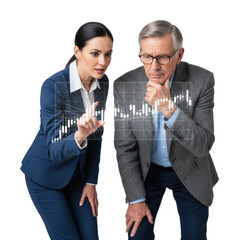 Business meeting focused on data analysis and digital visualization isolated on transparent background