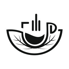 Black and White Green Tea Cup &ndash; Minimalist Vector Illustration