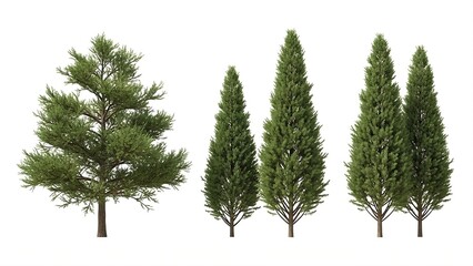 Fototapeta premium Assorted evergreen trees on white background pine tree