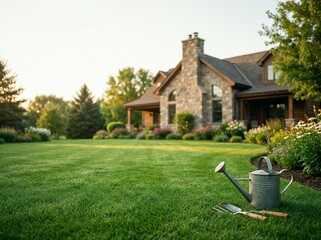 Lush lawn with a home exterior behind it, spacious premium garden-care photo