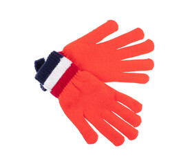 Red wool winter gloves for sports isolated on white background