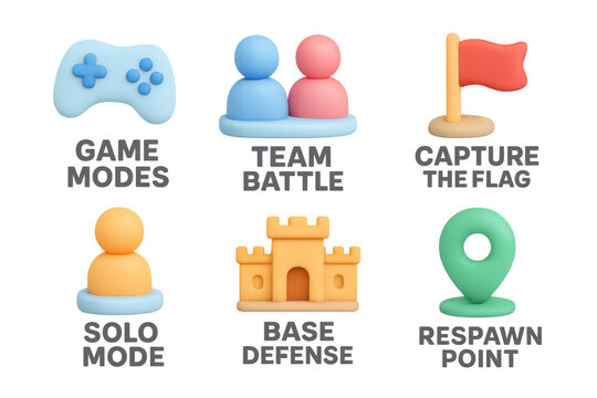 Colorful game icons for team battle and capture the flag concepts