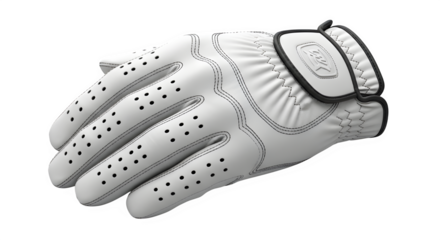 White leather golf glove for right hand, isolated on transparent background