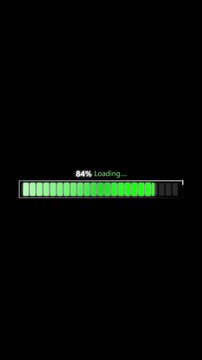 Loading bar animation green progress meter technology interface vertical video. Download upload progress indicator loading bar animation digital UI element vertical video.