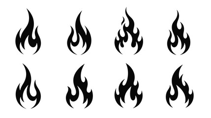A collection of stylized black flame graphics arranged in a grid pattern